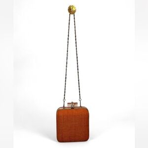 Orange Woven Clutch with Chain Strap